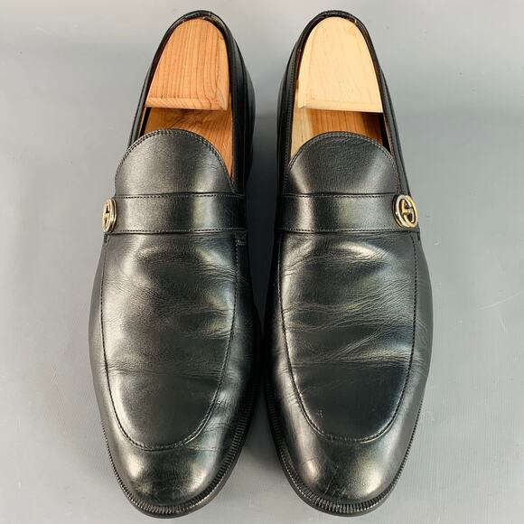 GUCCI Size 8.5 Black GG Monogram Leather Strap Slip On Loafers - Picture 4 of 8